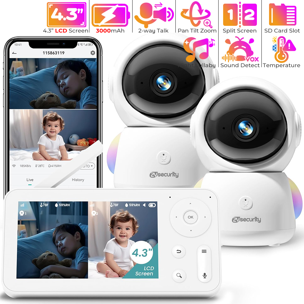 Smart Home Battery Camera - 2K Baby Monitor with 2 Cameras